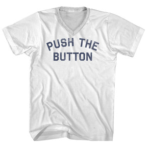 Push The Button Adult Cotton V-neck T-shirt - White