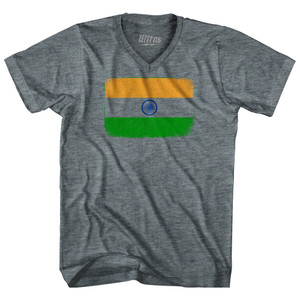 India Country Flag Adult Tri-Blend V-neck T-shirt - Athletic Grey