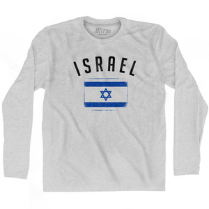 Israel Country Flag Heritage Adult Cotton Long Sleeve T-shirt - Grey Heather Israel Country Flag Heritage Adult Cotton Long Sleeve T-shirt - Grey Heather