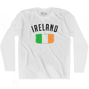 Ireland Country Flag Heritage Adult Cotton Long Sleeve T-shirt - White Ireland Country Flag Heritage Adult Cotton Long Sleeve T-shirt - White