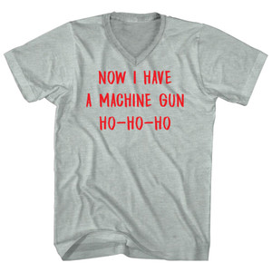 Now I Have A Machine Gun Ho-Ho-Ho Adult Tri-Blend V-neck T-shirt - Athletic Cool Grey