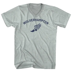 Wolverhampton Running Track Winged Foot Adult Tri-Blend V-neck T-shirt - Athletic Cool Grey