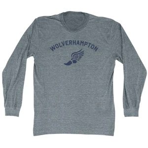 Wolverhampton Running Track Winged Foot Adult Tri-Blend Long Sleeve T-shirt - Athletic Grey
