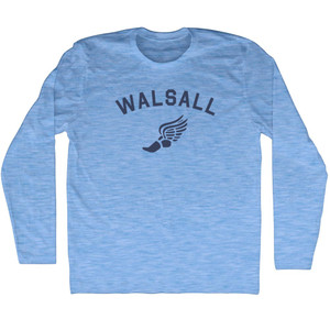 Walsall Running Track Winged Foot Adult Tri-Blend Long Sleeve T-shirt - Athletic Blue