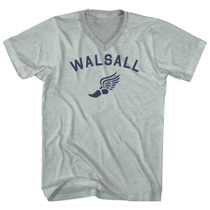 Walsall Running Track Winged Foot Adult Tri-Blend V-neck T-shirt - Athletic Cool Grey