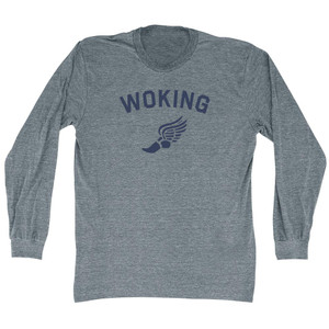 Woking Running Track Winged Foot Adult Tri-Blend Long Sleeve T-shirt - Athletic Grey