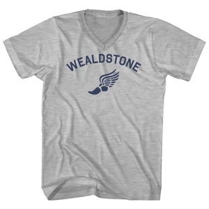 Wealdstone Running Track Winged Foot Adult Cotton V-neck T-shirt - Grey Heather