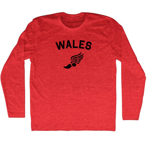 Wales Running Track Winged Foot Adult Tri-Blend Long Sleeve T-shirt - Athletic Red