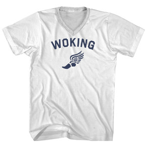 Woking Running Track Winged Foot Adult Cotton V-neck T-shirt - White