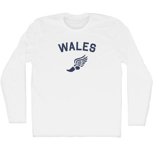 Wales Running Track Winged Foot Adult Cotton Long Sleeve T-shirt - White