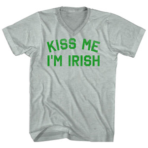 Kiss Me I'm Irish Adult Tri-Blend V-neck T-shirt - Athletic Cool Grey