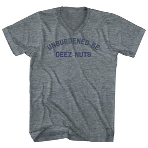 Unburdened Be Deez Nuts Adult Tri-Blend V-neck T-shirt - Athletic Grey