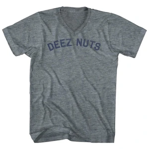 Deez Nuts Tri-Blend V-neck Womens Junior Cut T-shirt - Athletic Grey
