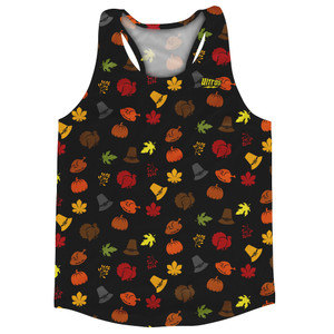 Thanksgiving All Over Pattern Running Track Tops Made In USA - Black