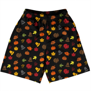 Thanksgiving All Over Pattern Basketball Practice Shorts Made In USA - Black