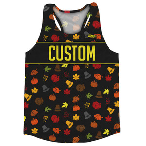 Thanksgiving All Over Pattern Custom Finish Line Running Track Tops Made In USA - Black Thanksgiving All Over Pattern Custom Finish Line Running Track Tops Made In USA - Black