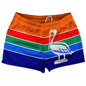 St. Petersburg Shorty Short Gym Shorts 2.5" Inseam Made In USA - Orange and Blue St. Petersburg Shorty Short Gym Shorts 2.5" Inseam Made In USA - Orange and Blue