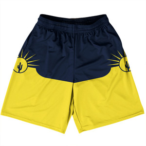 Mesa Arizona Basketball Practice Shorts Made In USA - Yellow and Blue Mesa Arizona Basketball Practice Shorts Made In USA - Yellow and Blue