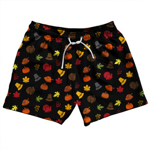 Thanksgiving All Over Pattern 5" Swim Shorts Made in USA - Black Thanksgiving All Over Pattern 5" Swim Shorts Made in USA - Black