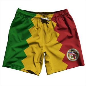 Los Angeles Swim Shorts 7" Made in USA - Red and Yellow Los Angeles Swim Shorts 7" Made in USA - Red and Yellow