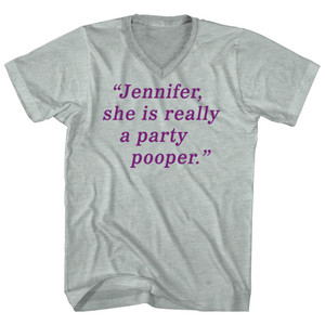 Jennifer, She Is Really A Party Pooper. - Purple Art Adult Tri-Blend V-neck T-shirt - Athletic Cool Grey Jennifer, She Is Really A Party Pooper. - Purple Art Adult Tri-Blend V-neck T-shirt - Athletic Cool Grey