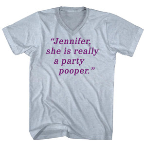 Jennifer, She Is Really A Party Pooper. - Purple Art Adult Tri-Blend V-neck T-shirt - Athletic White