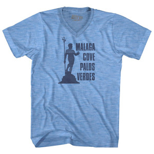 Malaga Cove Palos Verdes Neptune Fountain Adult Tri-Blend V-neck T-shirt - Athletic Blue