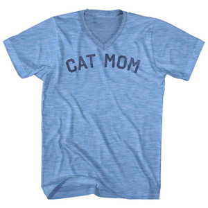 Cat Mom Adult Tri-Blend V-Neck T-Shirt - Athletic Blue