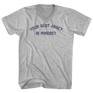 Your Best Asset Is Mindset Adult Cotton V-Neck T-Shirt - Grey Heather