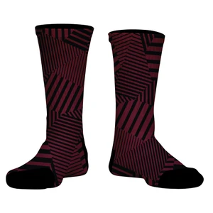 Multiple Lines Pattern Athletic Crew Socks - Red Maroon and Black
