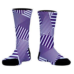Multiple Lines Pattern Athletic Crew Socks - Purple Medium and White
