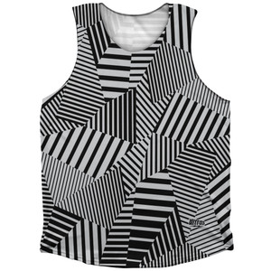 Multiple Lines Pattern Athletic Tank Top - Grey Medium and Black