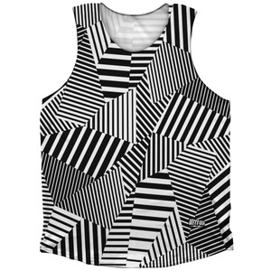 Multiple Lines Pattern Finish Line Athletic Tank Top - White and Black Multiple Lines Pattern Finish Line Athletic Tank Top - White and Black
