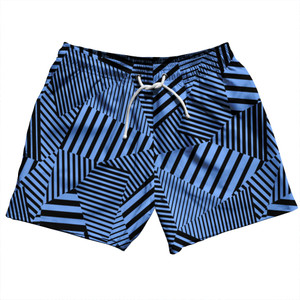 Multiple Lines Pattern 5" Swim Shorts Made in USA - Blue Carolina and Black Multiple Lines Pattern 5" Swim Shorts Made in USA - Blue Carolina and Black