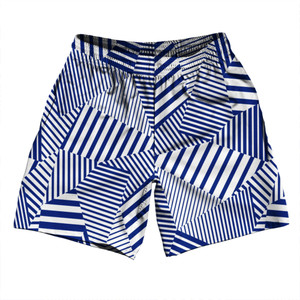 Multiple Lines Pattern Athletic Running Fitness Exercise Shorts 7" Inseam Shorts Made In USA - Blue and White Multiple Lines Pattern Athletic Running Fitness Exercise Shorts 7" Inseam Shorts Made In USA - Blue and White