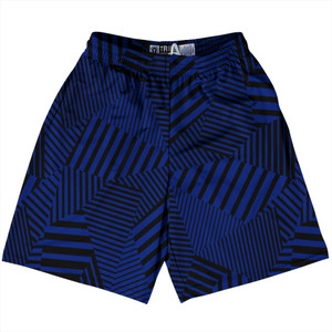 Multiple Lines Pattern Lacrosse Shorts Made In USA - Blue Royal and Black Multiple Lines Pattern Lacrosse Shorts Made In USA - Blue Royal and Black