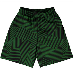 Multiple Lines Pattern Basketball Practice Shorts Made In USA - Green Hunter and Black Multiple Lines Pattern Basketball Practice Shorts Made In USA - Green Hunter and Black