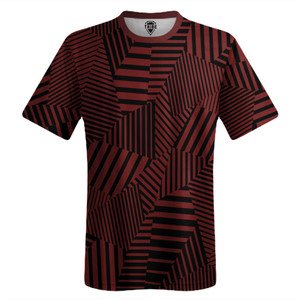 Multiple Lines Pattern Lacrosse Shooter Shirt - Red Maroon and Black