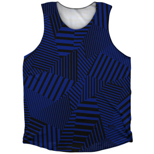 Multiple Lines Pattern Finish Line Athletic Tank Top - Blue Royal and Black Multiple Lines Pattern Finish Line Athletic Tank Top - Blue Royal and Black