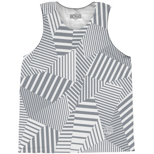 Multiple Lines Pattern Basketball Singlets - Grey Dark and White