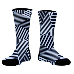 Multiple Lines Pattern Athletic Crew Socks - Blue Navy Almost Black and White