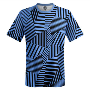 Multiple Lines Pattern Lacrosse Shooter Shirt - Blue Carolina and Black