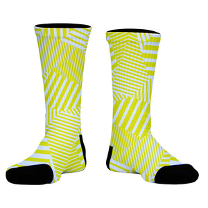 Multiple Lines Pattern Athletic Crew Socks - Yellow Bright and White
