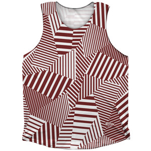 Multiple Lines Pattern Finish Line Athletic Tank Top - Red Maroon and White Multiple Lines Pattern Finish Line Athletic Tank Top - Red Maroon and White