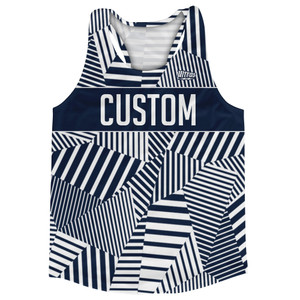 Multiple Lines Pattern Finish Line Running Racerback Singlet - Blue Navy and White Multiple Lines Pattern Finish Line Running Racerback Singlet - Blue Navy and White