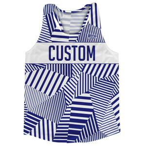 Multiple Lines Pattern Custom Finish Line Running Racerback Singlet - Blue and White Multiple Lines Pattern Custom Finish Line Running Racerback Singlet - Blue and White