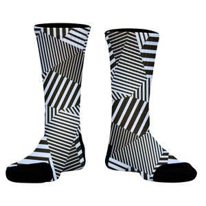 Multiple Lines Pattern Athletic Crew Socks - Brown Dark and White