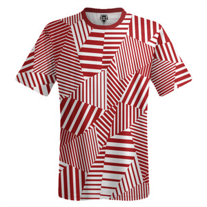 Multiple Lines Pattern Lacrosse Shooter Shirt - Red Dark and White