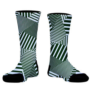 Multiple Lines Pattern Athletic Crew Socks - Green Forest and White