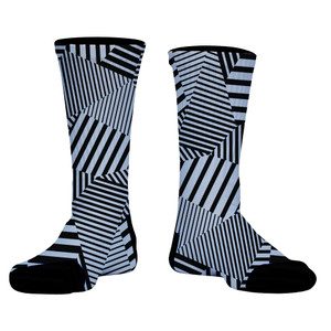 Multiple Lines Pattern Athletic Crew Socks - Grey Medium and Black